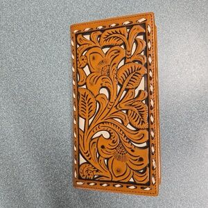 Women's Brown Western Genuine Leather Wallet New Floral Tooled